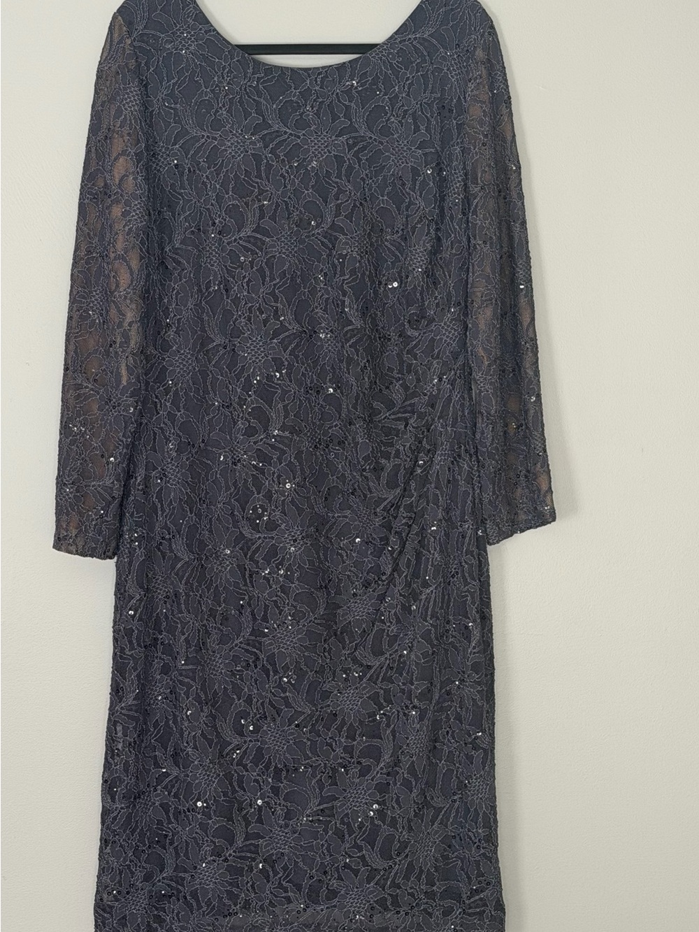 Ralph Lauren Grey Lace Long-Sleeve Beaded Dress